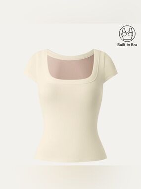 Stretch Cotton Square Neck Cap Sleeve Bra Top - Butter Yellow